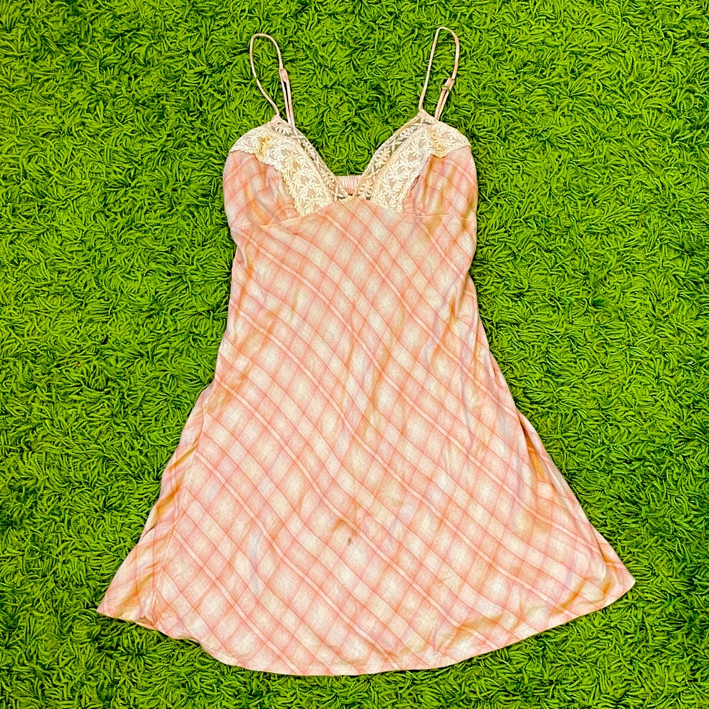 free people gracie babydoll lace plaid mini dress